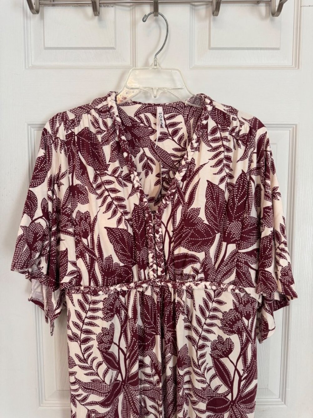 Soma Soft Jersey Caftan Palms Tropical Dress Maxi Pockets Built In Bra Large NWT - Picture 6 of 16